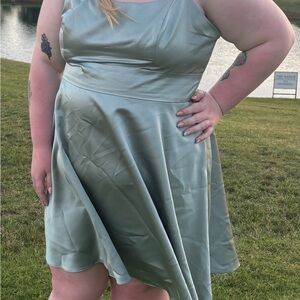 David’s Bridal Jules & Cleo Elegant Dusty Sage Satin Dress Size 24